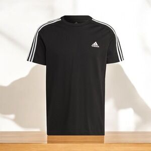 adidas Essentials Single Jersey 3-Stripes TShirt Men's Size L Black Activewear